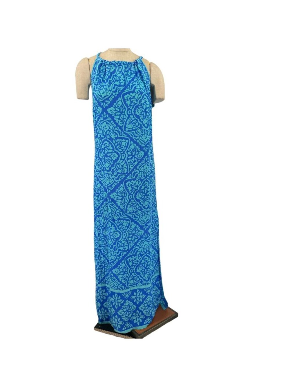Alice & Trixie  womens turquoise blue Print Silk Halter Maxi Dress Size Large